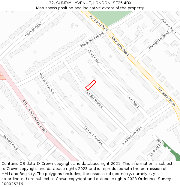 32, SUNDIAL AVENUE, LONDON, SE25 4BX: Location map and indicative extent of plot