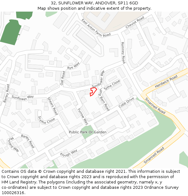 32, SUNFLOWER WAY, ANDOVER, SP11 6GD: Location map and indicative extent of plot
