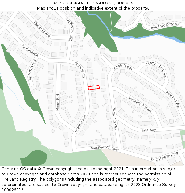 32, SUNNINGDALE, BRADFORD, BD8 0LX: Location map and indicative extent of plot