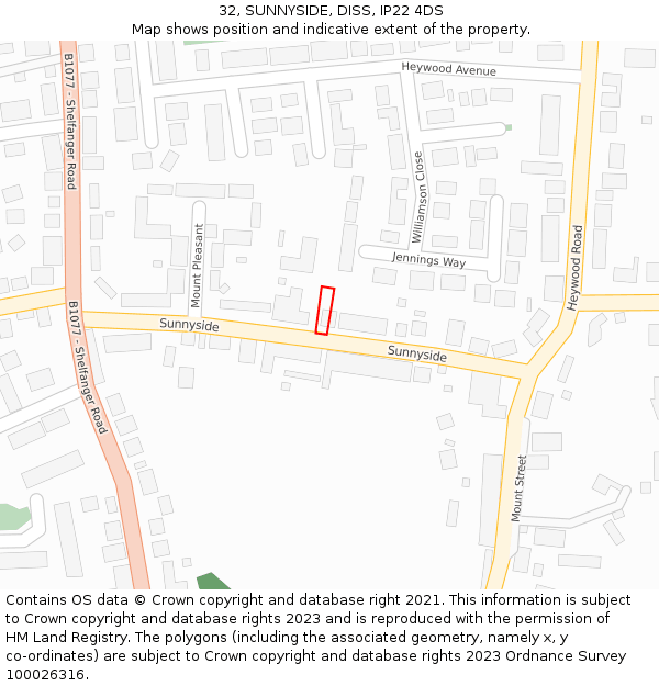 32, SUNNYSIDE, DISS, IP22 4DS: Location map and indicative extent of plot