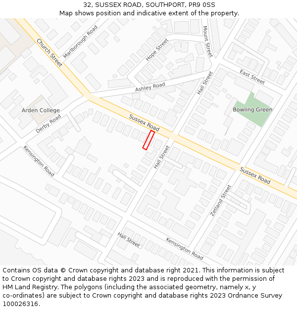 32, SUSSEX ROAD, SOUTHPORT, PR9 0SS: Location map and indicative extent of plot