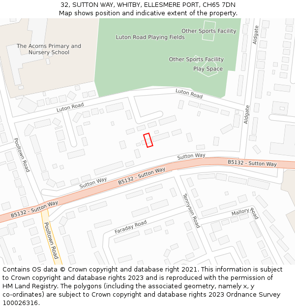 32, SUTTON WAY, WHITBY, ELLESMERE PORT, CH65 7DN: Location map and indicative extent of plot