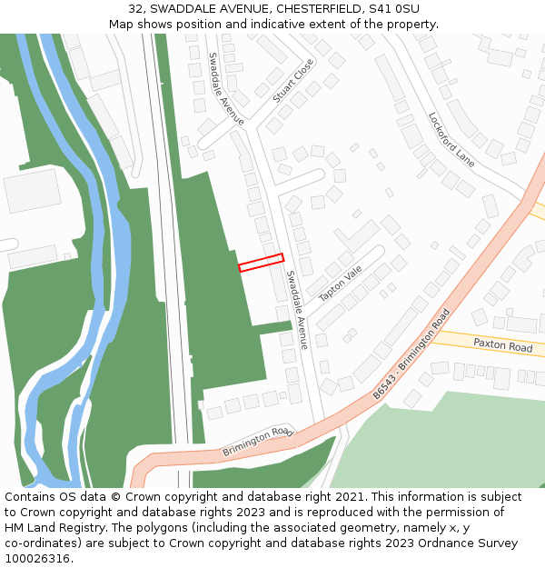 32, SWADDALE AVENUE, CHESTERFIELD, S41 0SU: Location map and indicative extent of plot