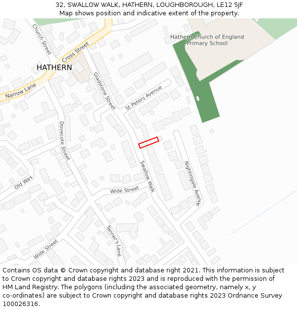 32, SWALLOW WALK, HATHERN, LOUGHBOROUGH, LE12 5JF: Location map and indicative extent of plot