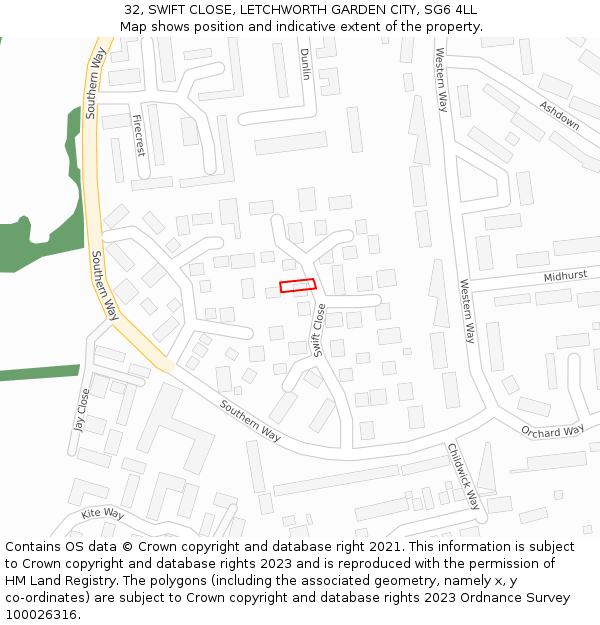 32, SWIFT CLOSE, LETCHWORTH GARDEN CITY, SG6 4LL: Location map and indicative extent of plot