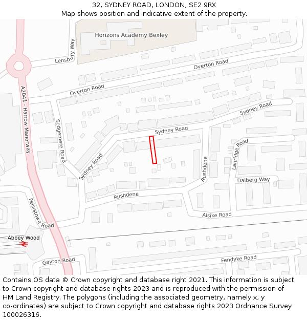 32, SYDNEY ROAD, LONDON, SE2 9RX: Location map and indicative extent of plot