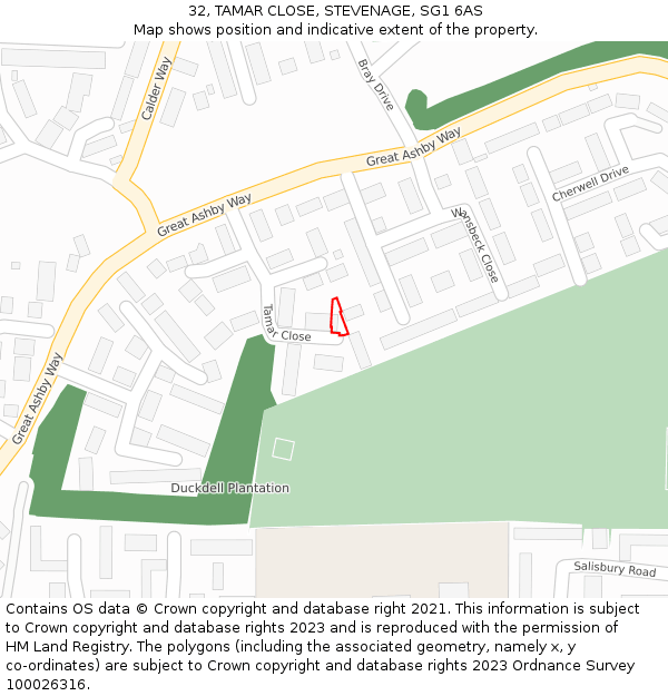 32, TAMAR CLOSE, STEVENAGE, SG1 6AS: Location map and indicative extent of plot