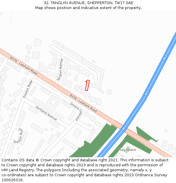 32, TANGLYN AVENUE, SHEPPERTON, TW17 0AE: Location map and indicative extent of plot