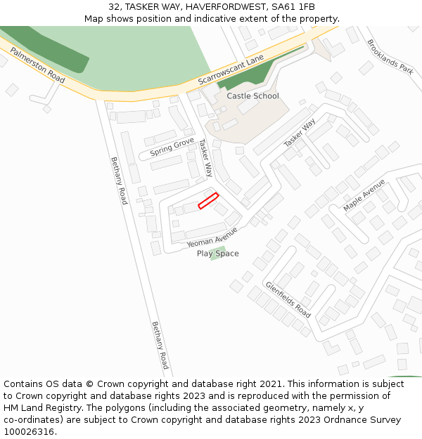 32, TASKER WAY, HAVERFORDWEST, SA61 1FB: Location map and indicative extent of plot
