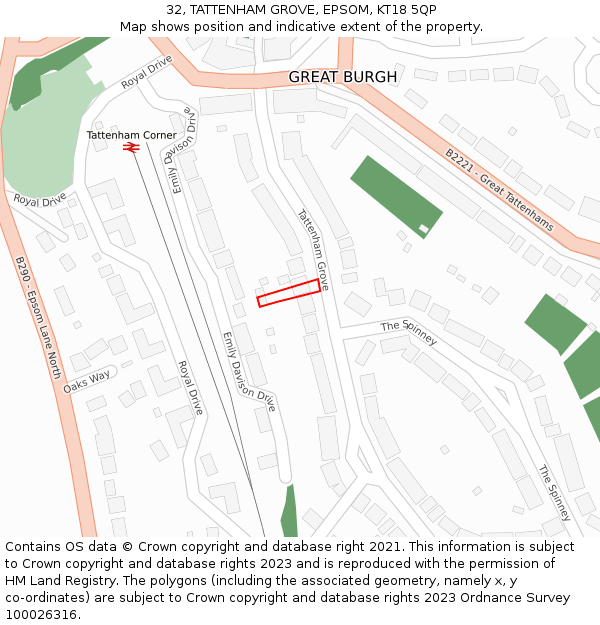 32, TATTENHAM GROVE, EPSOM, KT18 5QP: Location map and indicative extent of plot