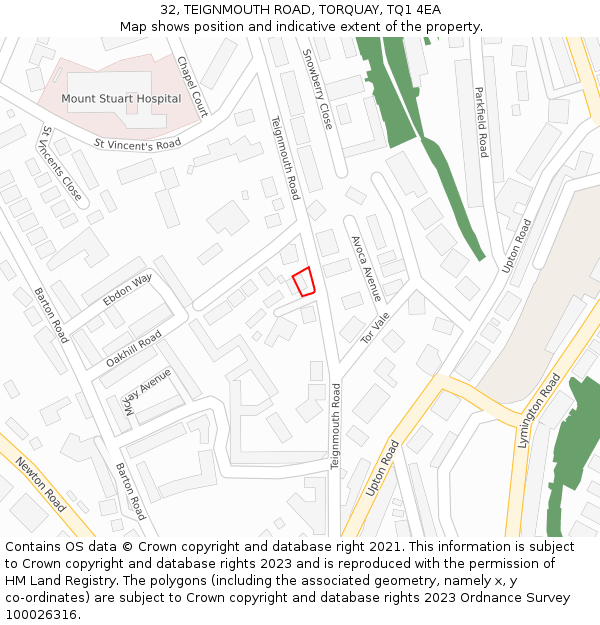 32, TEIGNMOUTH ROAD, TORQUAY, TQ1 4EA: Location map and indicative extent of plot