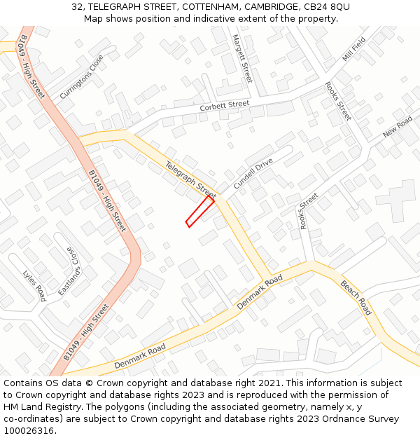 32, TELEGRAPH STREET, COTTENHAM, CAMBRIDGE, CB24 8QU: Location map and indicative extent of plot