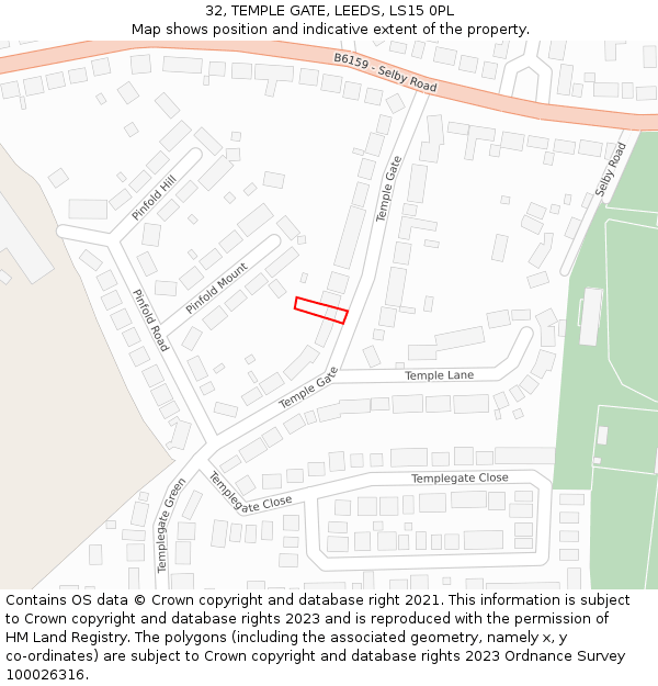 32, TEMPLE GATE, LEEDS, LS15 0PL: Location map and indicative extent of plot