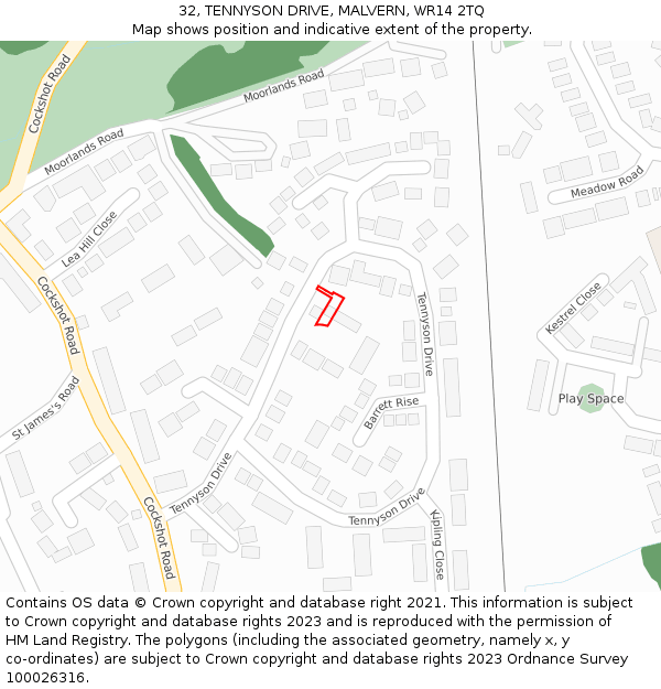 32, TENNYSON DRIVE, MALVERN, WR14 2TQ: Location map and indicative extent of plot