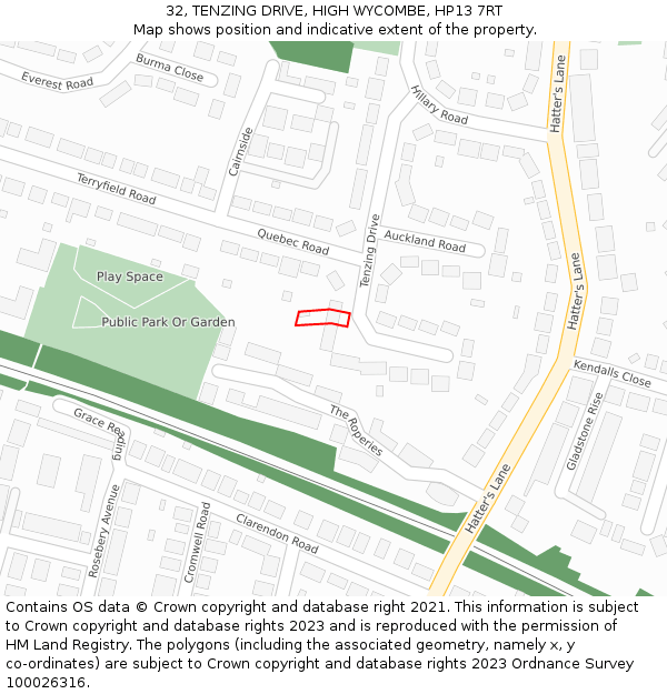 32, TENZING DRIVE, HIGH WYCOMBE, HP13 7RT: Location map and indicative extent of plot