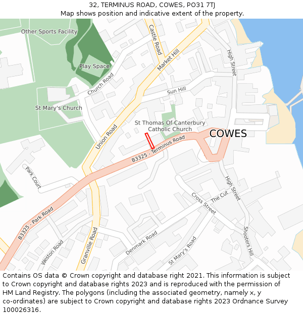 32, TERMINUS ROAD, COWES, PO31 7TJ: Location map and indicative extent of plot