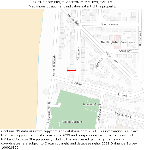 32, THE CORNERS, THORNTON-CLEVELEYS, FY5 1LG: Location map and indicative extent of plot