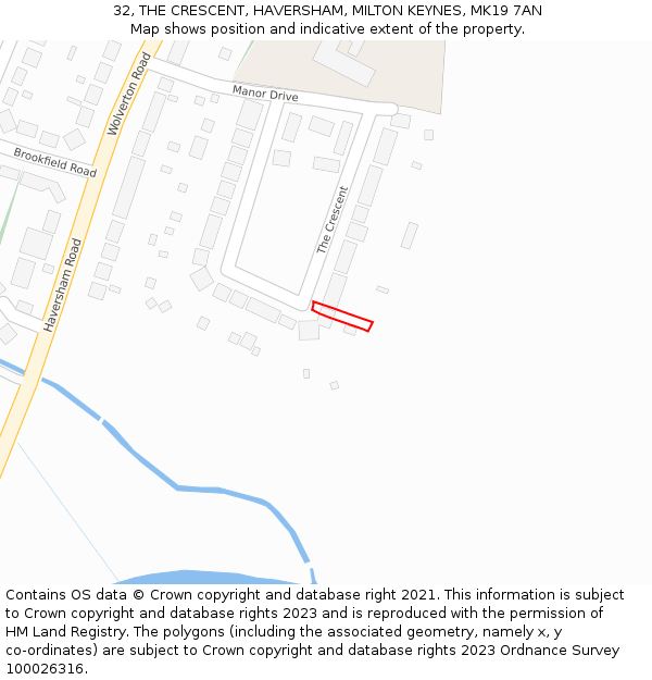 32, THE CRESCENT, HAVERSHAM, MILTON KEYNES, MK19 7AN: Location map and indicative extent of plot