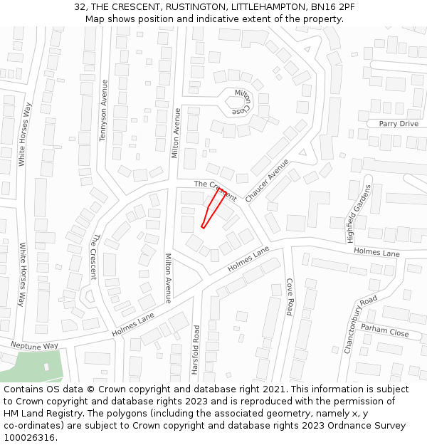 32, THE CRESCENT, RUSTINGTON, LITTLEHAMPTON, BN16 2PF: Location map and indicative extent of plot