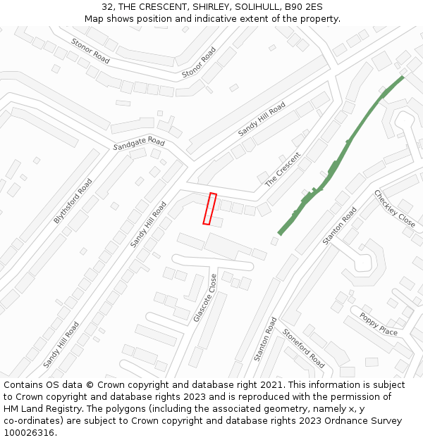 32, THE CRESCENT, SHIRLEY, SOLIHULL, B90 2ES: Location map and indicative extent of plot