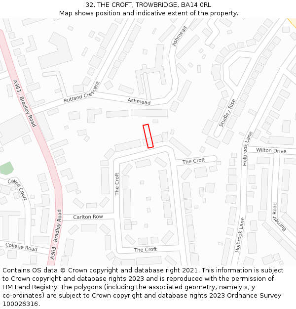 32, THE CROFT, TROWBRIDGE, BA14 0RL: Location map and indicative extent of plot