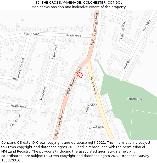 32, THE CROSS, WIVENHOE, COLCHESTER, CO7 9QL: Location map and indicative extent of plot