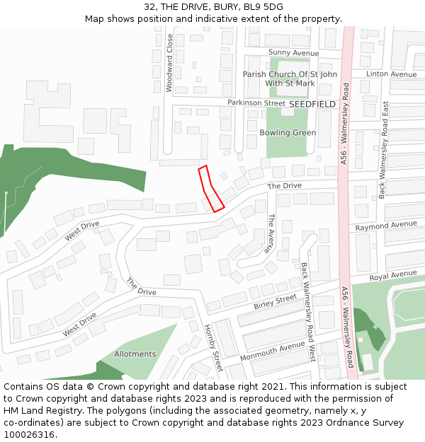 32, THE DRIVE, BURY, BL9 5DG: Location map and indicative extent of plot