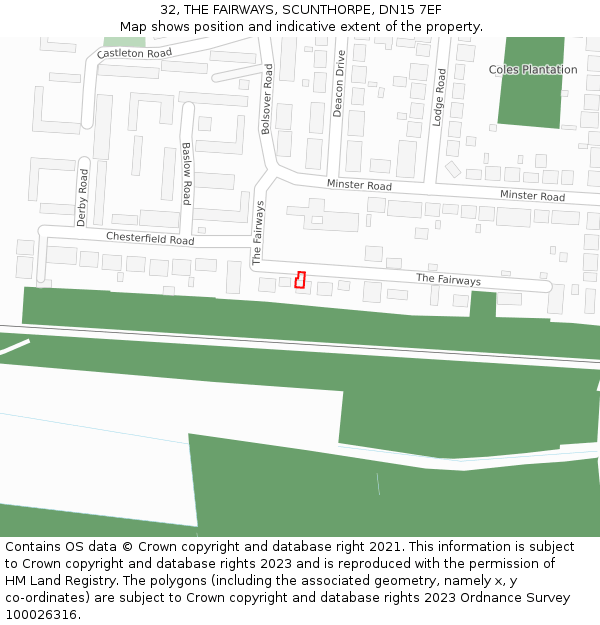 32, THE FAIRWAYS, SCUNTHORPE, DN15 7EF: Location map and indicative extent of plot