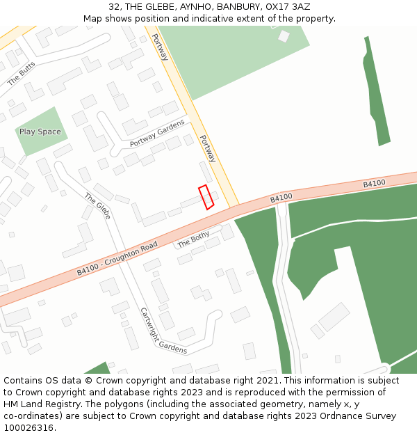 32, THE GLEBE, AYNHO, BANBURY, OX17 3AZ: Location map and indicative extent of plot