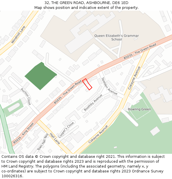 32, THE GREEN ROAD, ASHBOURNE, DE6 1ED: Location map and indicative extent of plot