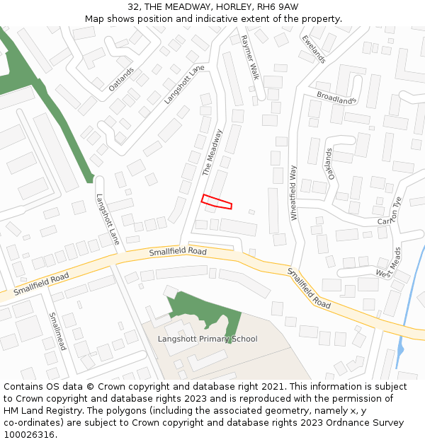 32, THE MEADWAY, HORLEY, RH6 9AW: Location map and indicative extent of plot