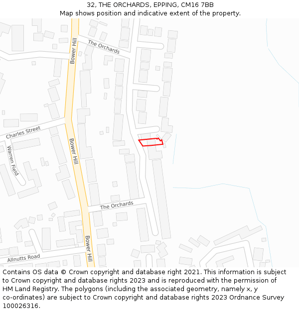 32, THE ORCHARDS, EPPING, CM16 7BB: Location map and indicative extent of plot