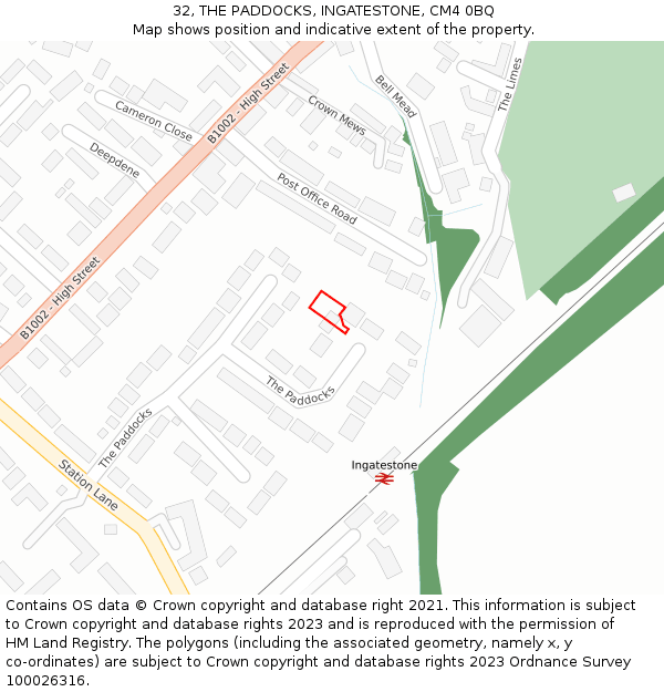 32, THE PADDOCKS, INGATESTONE, CM4 0BQ: Location map and indicative extent of plot