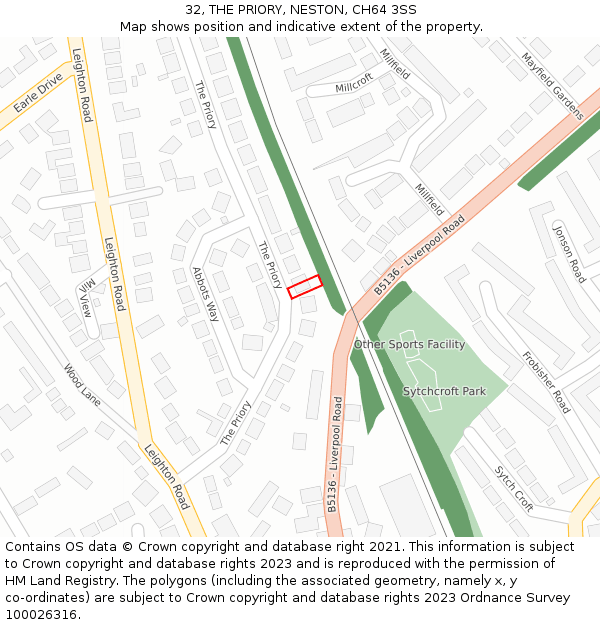 32, THE PRIORY, NESTON, CH64 3SS: Location map and indicative extent of plot