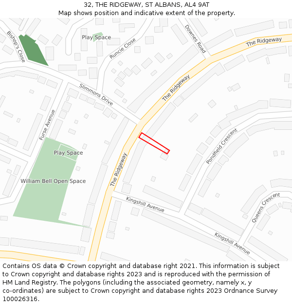 32, THE RIDGEWAY, ST ALBANS, AL4 9AT: Location map and indicative extent of plot