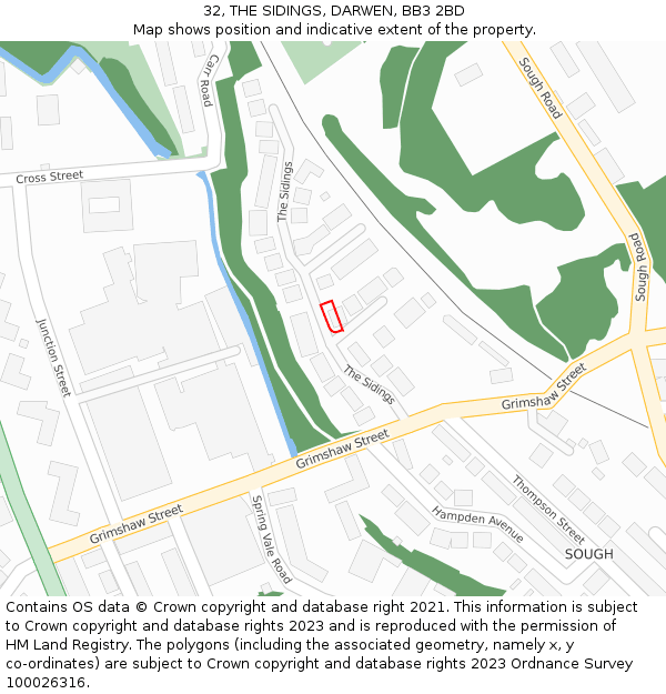 32, THE SIDINGS, DARWEN, BB3 2BD: Location map and indicative extent of plot