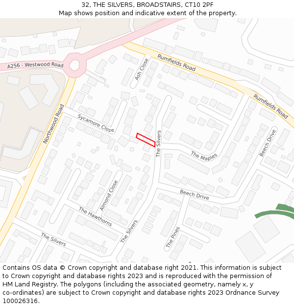 32, THE SILVERS, BROADSTAIRS, CT10 2PF: Location map and indicative extent of plot