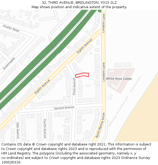 32, THIRD AVENUE, BRIDLINGTON, YO15 2LZ: Location map and indicative extent of plot