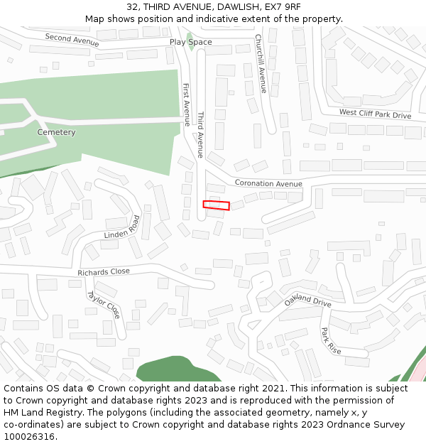 32, THIRD AVENUE, DAWLISH, EX7 9RF: Location map and indicative extent of plot