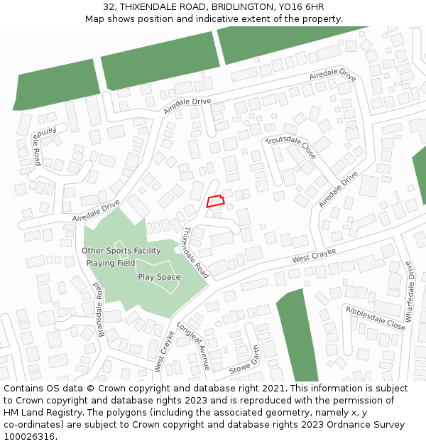 32, THIXENDALE ROAD, BRIDLINGTON, YO16 6HR: Location map and indicative extent of plot