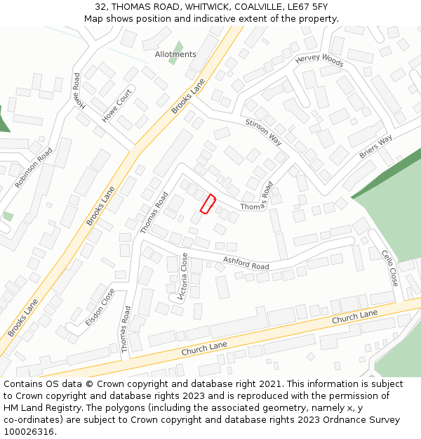 32, THOMAS ROAD, WHITWICK, COALVILLE, LE67 5FY: Location map and indicative extent of plot