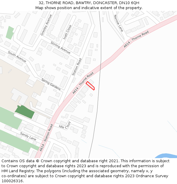 32, THORNE ROAD, BAWTRY, DONCASTER, DN10 6QH: Location map and indicative extent of plot