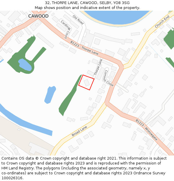 32, THORPE LANE, CAWOOD, SELBY, YO8 3SG: Location map and indicative extent of plot