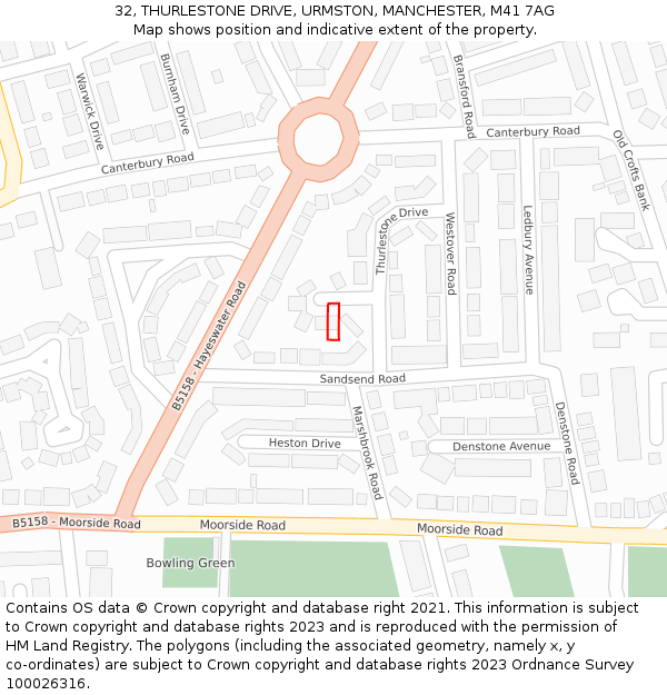 32, THURLESTONE DRIVE, URMSTON, MANCHESTER, M41 7AG: Location map and indicative extent of plot