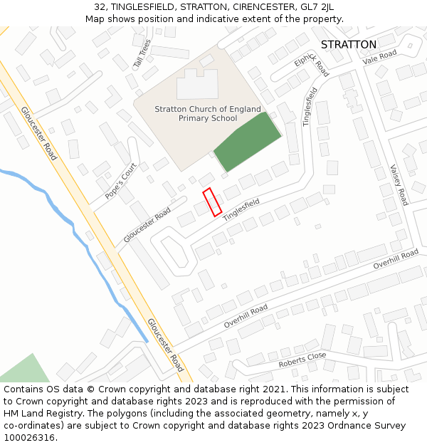 32, TINGLESFIELD, STRATTON, CIRENCESTER, GL7 2JL: Location map and indicative extent of plot