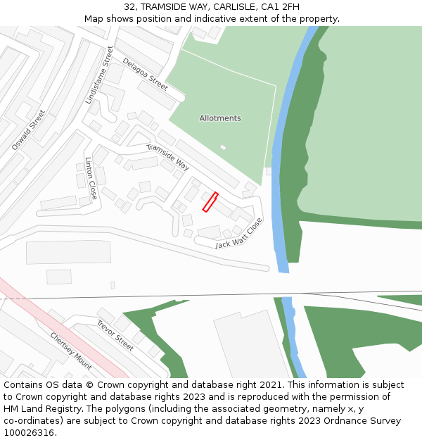32, TRAMSIDE WAY, CARLISLE, CA1 2FH: Location map and indicative extent of plot