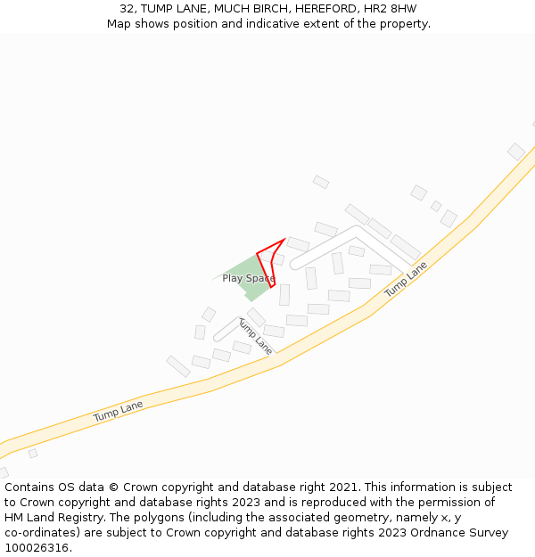 32, TUMP LANE, MUCH BIRCH, HEREFORD, HR2 8HW: Location map and indicative extent of plot