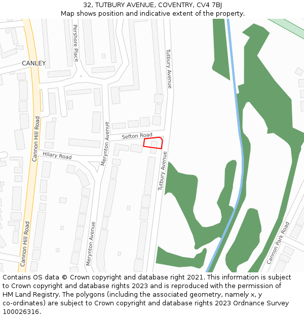 32, TUTBURY AVENUE, COVENTRY, CV4 7BJ: Location map and indicative extent of plot