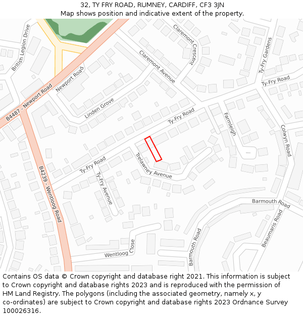 32, TY FRY ROAD, RUMNEY, CARDIFF, CF3 3JN: Location map and indicative extent of plot