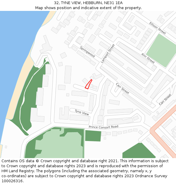 32, TYNE VIEW, HEBBURN, NE31 1EA: Location map and indicative extent of plot